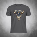 Silver state Nevada bull skull Western T-shirt by Big Sky Ranch Co. featuring a retro bull skull design on soft cotton fabric