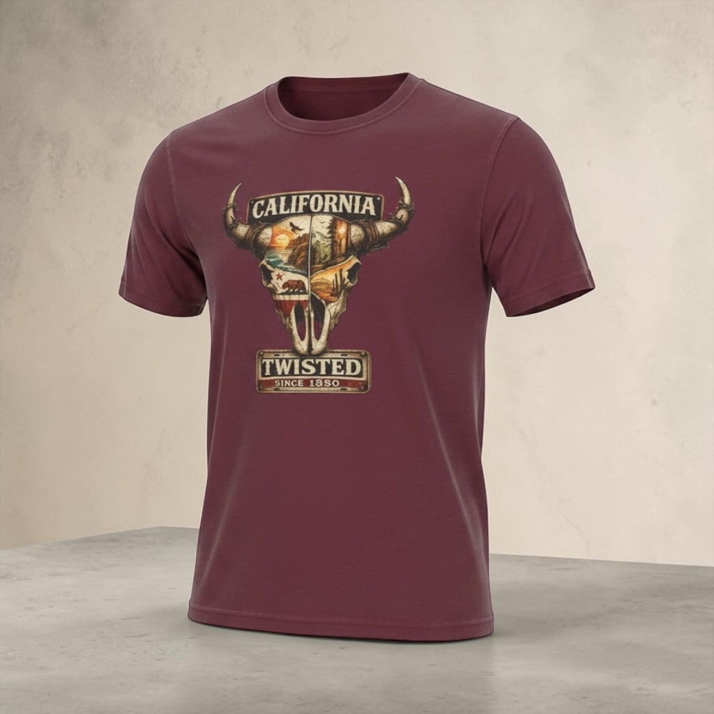 California Twisted Skull Tee — Vintage Western Bull Skull T-Shirt