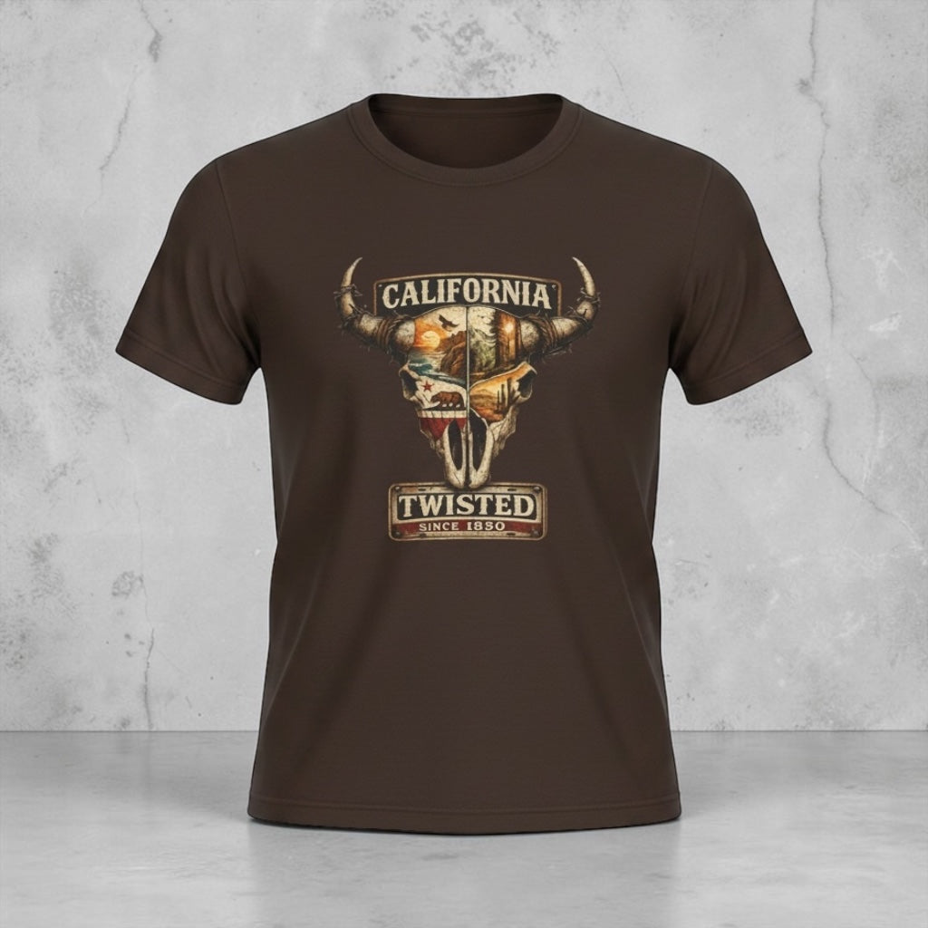 California Twisted Skull Tee — Vintage Western Bull Skull T-Shirt