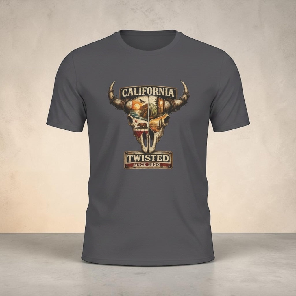 California Twisted Skull Tee — Vintage Western Bull Skull T-Shirt