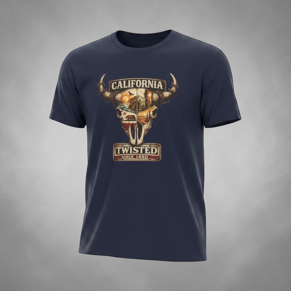 California Twisted Skull Tee — Vintage Western Bull Skull T-Shirt