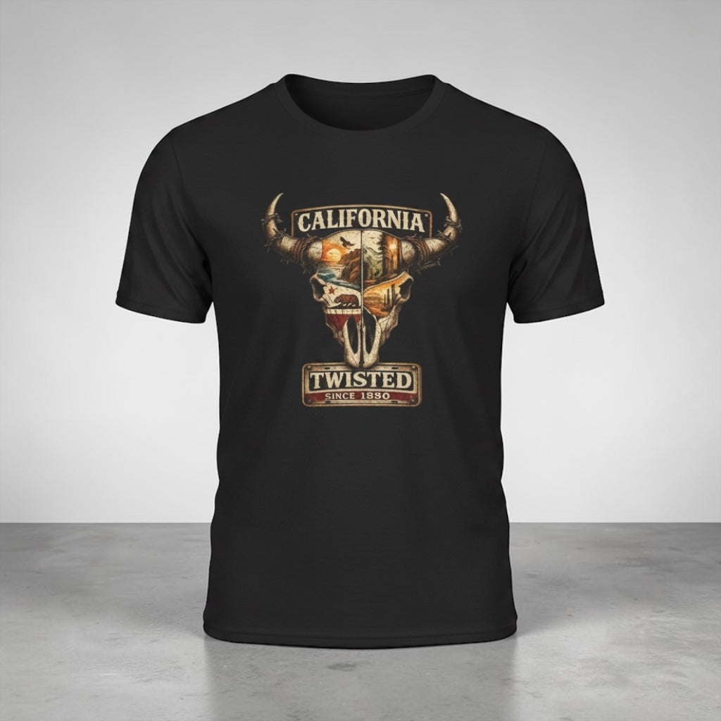 California Twisted Skull Tee — Vintage Western Bull Skull T-Shirt