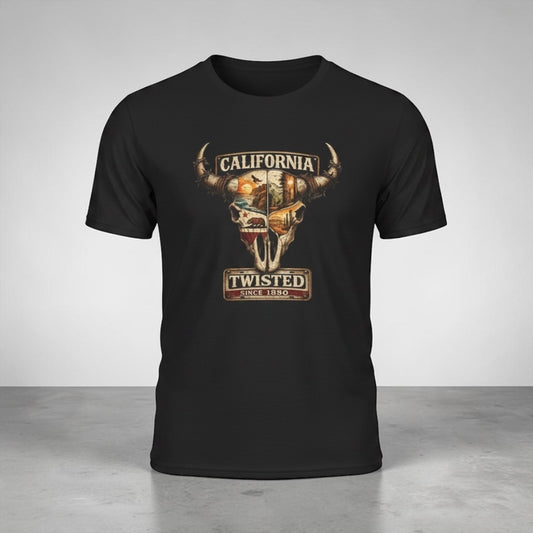California Twisted Skull Tee — Vintage Western Bull Skull T-Shirt
