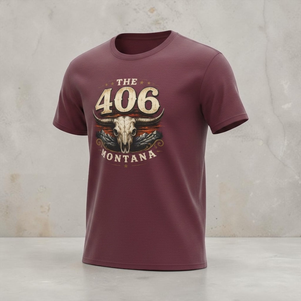 The 406 Montana Tee — Vintage Skull Rustic Montana T-Shirt