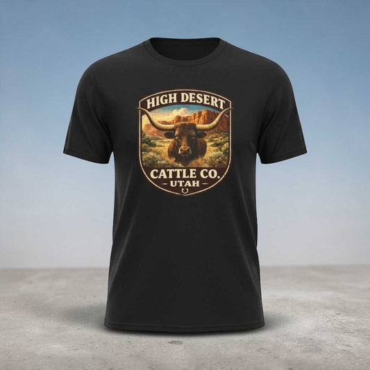 Vintage Utah Longhorn Ranch T-shirt by Big Sky Ranch Co., featuring a high desert cattle design on a classic tee.