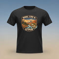 Big Sky Ranch Co. Hook, Line & Utah fishing T-shirt featuring a fishing hook and scenic Utah landscape design.
