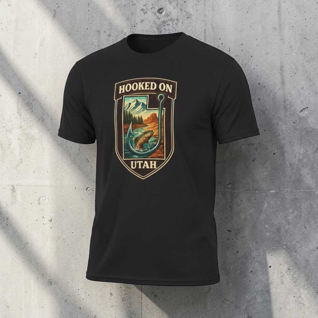 Vintage Utah fishing T-shirt by Big Sky Ranch Co. featuring fly fishing graphics and outdoor design on a casual tee.