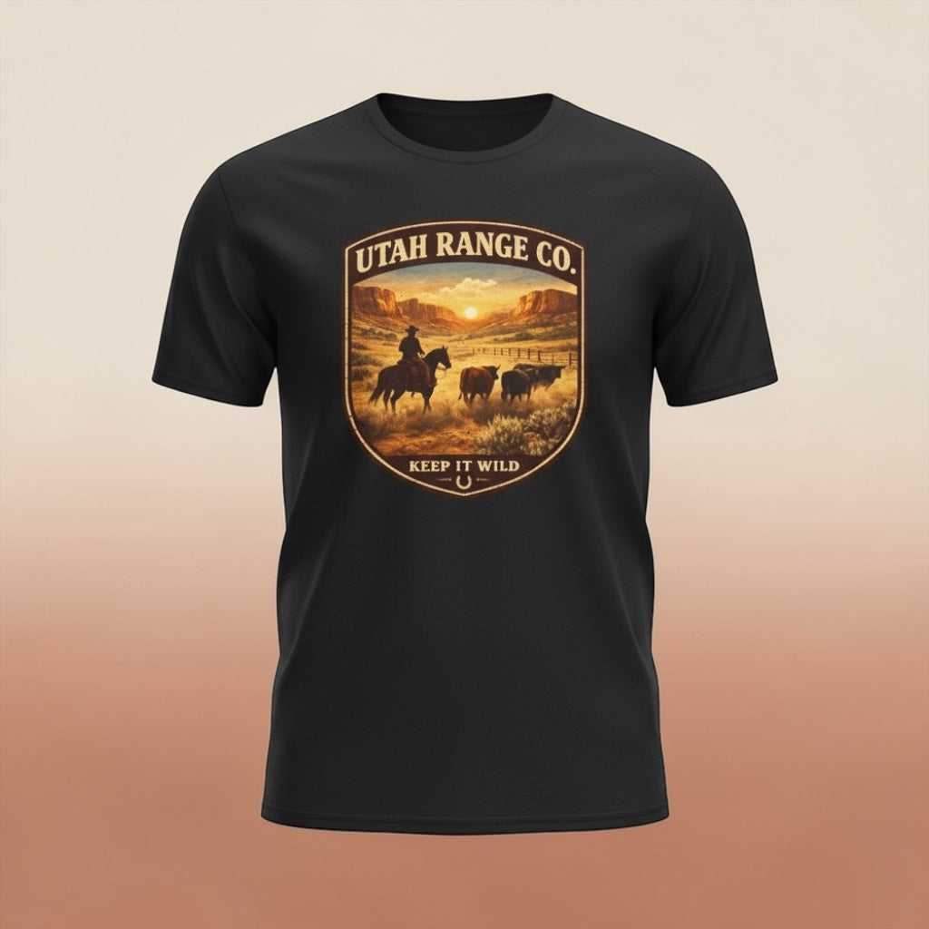Big Sky Ranch Co. Utah Range Co. 'Keep It Wild' cowboy T-shirt with western ranch graphic on soft cotton fabric.