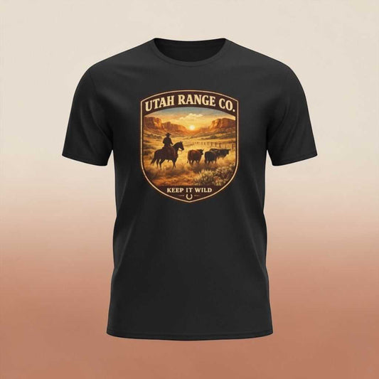 Big Sky Ranch Co. Utah Range Co. 'Keep It Wild' cowboy T-shirt with western ranch graphic on soft cotton fabric.