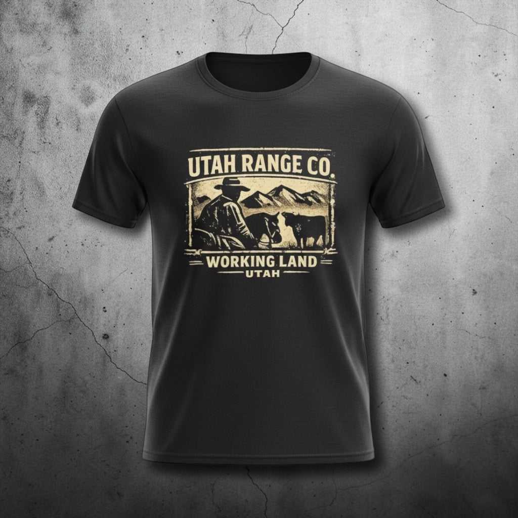 Vintage cowboy ranch T-shirt by Big Sky Ranch Co. featuring Utah Range Co.'s 'Working Land' graphic design.