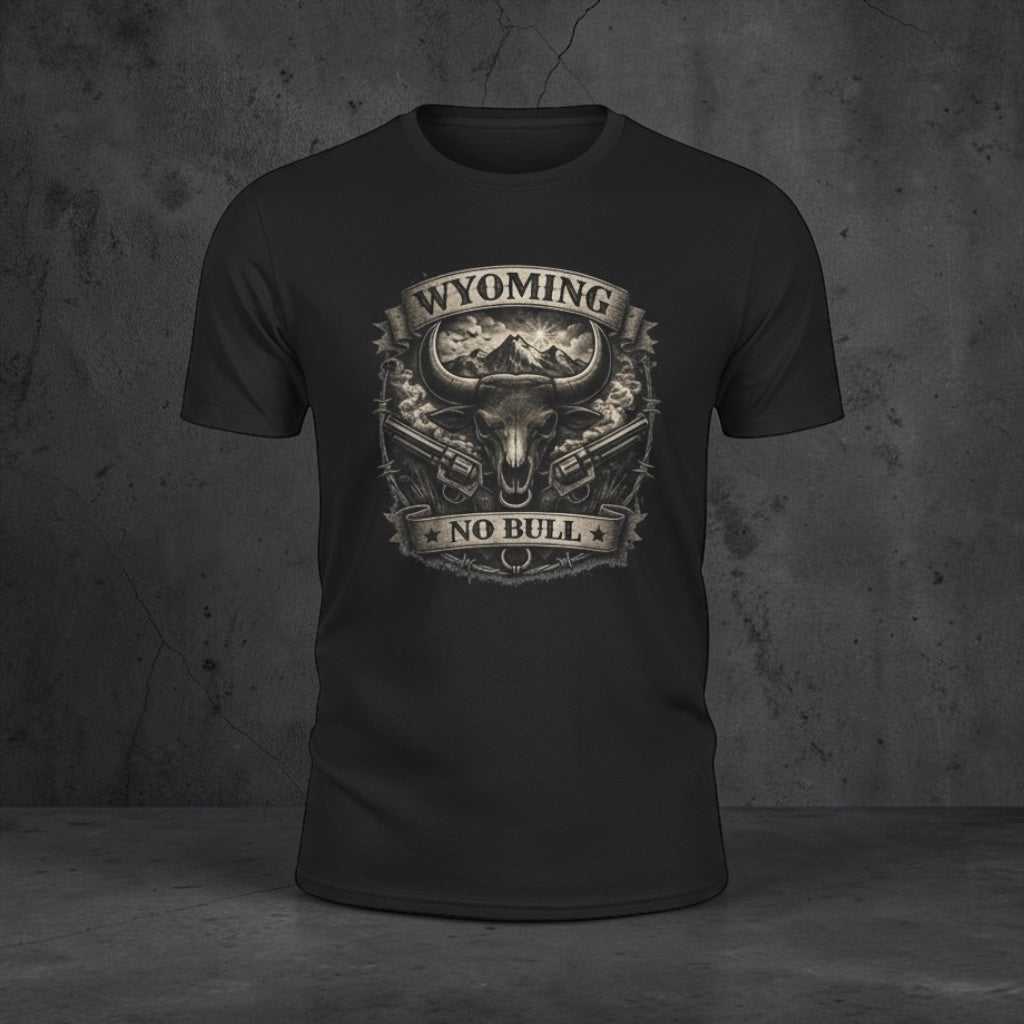 Big Sky Ranch Co. Wyoming No Bull Bison T-Shirt featuring a wildlife graphic on soft cotton fabric.