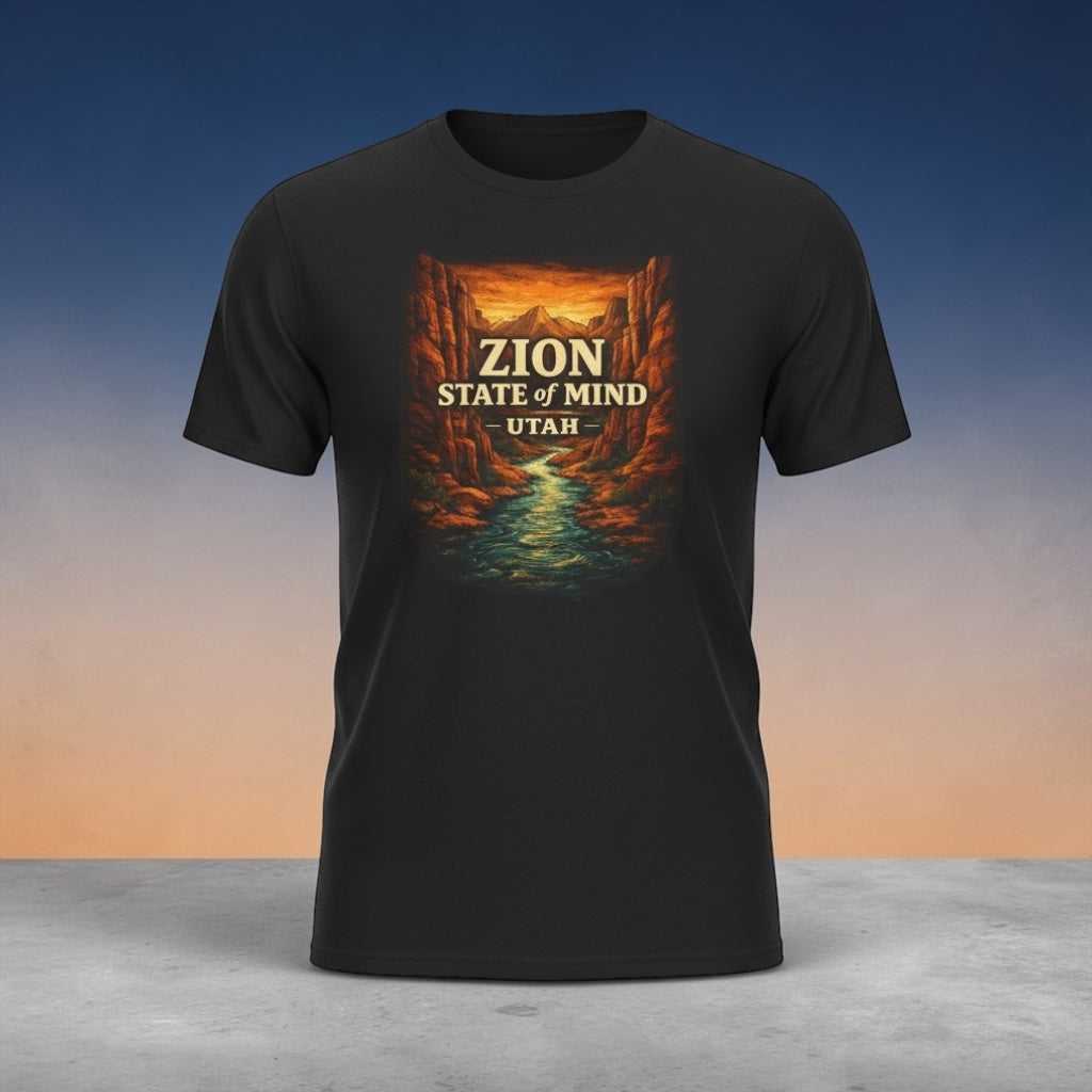 Big Sky Ranch Co. Zion State of Mind Utah T-Shirt featuring a scenic canyon adventure design on a comfortable cotton tee.